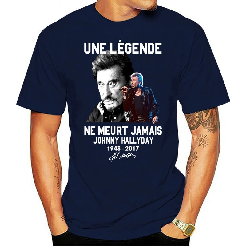 Johnny Hallyday Graphic T-Shirt — Une Légende Ne Meurt Jamais Fan Tee