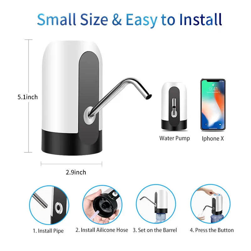 19-Liter Water Bottle Pump — USB Charging Automatic Electric Dispenser with Universal Cap