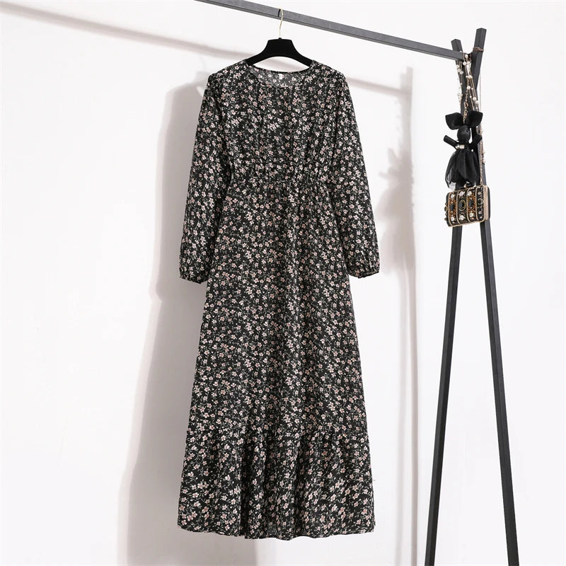 Women Long Dresses Spring Summer Casual Full Sleeve Floral geometry Printed O neck Woman Bohe Beach Party Dress Mujer Vestidos