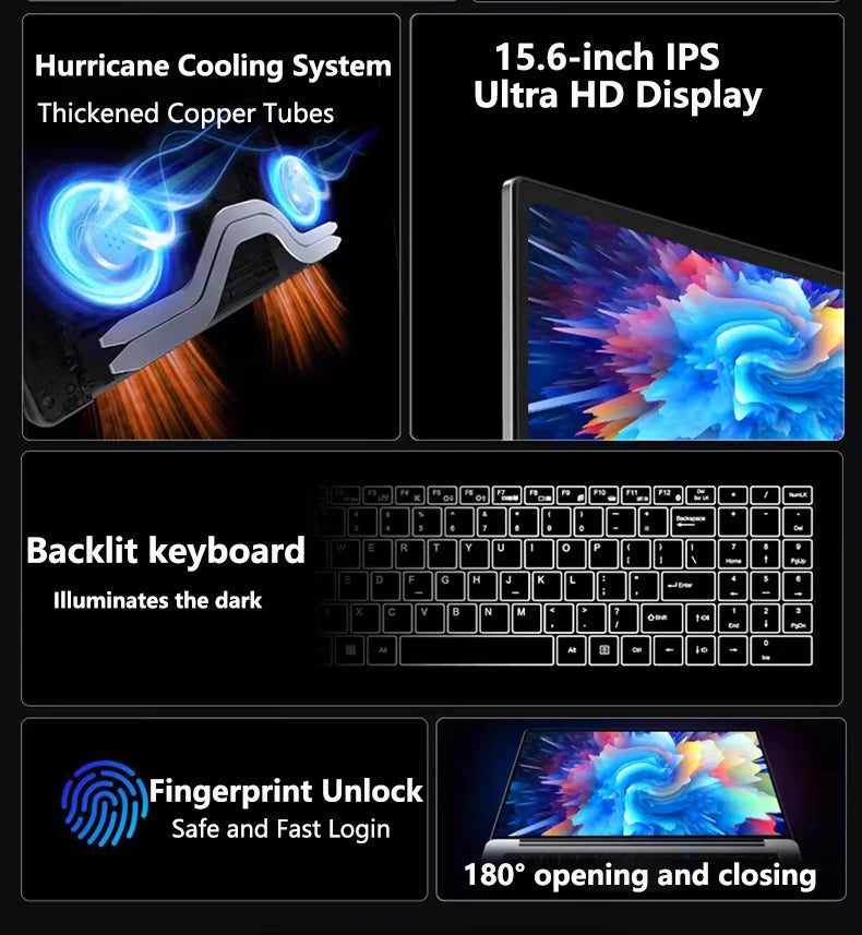 15.6" Intel Slim Laptop – Backlit Keyboard, Up to 32GB DDR4, 2TB SSD, 3 Colors, Windows 11