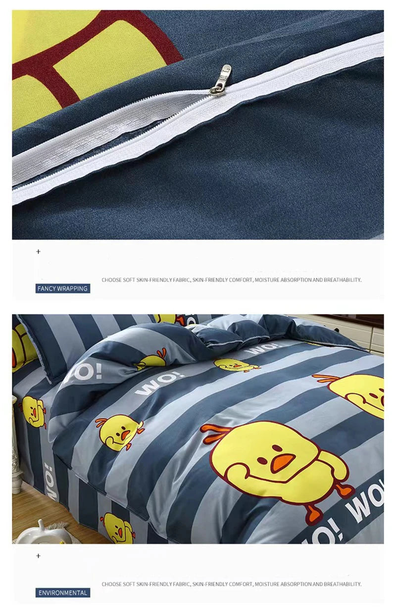 Cartoon Print Duvet Cover Set – Skin-Friendly 400TC Polyester, 3-Piece with 2 Pillowcases, 20 Designs & 4 Sizes