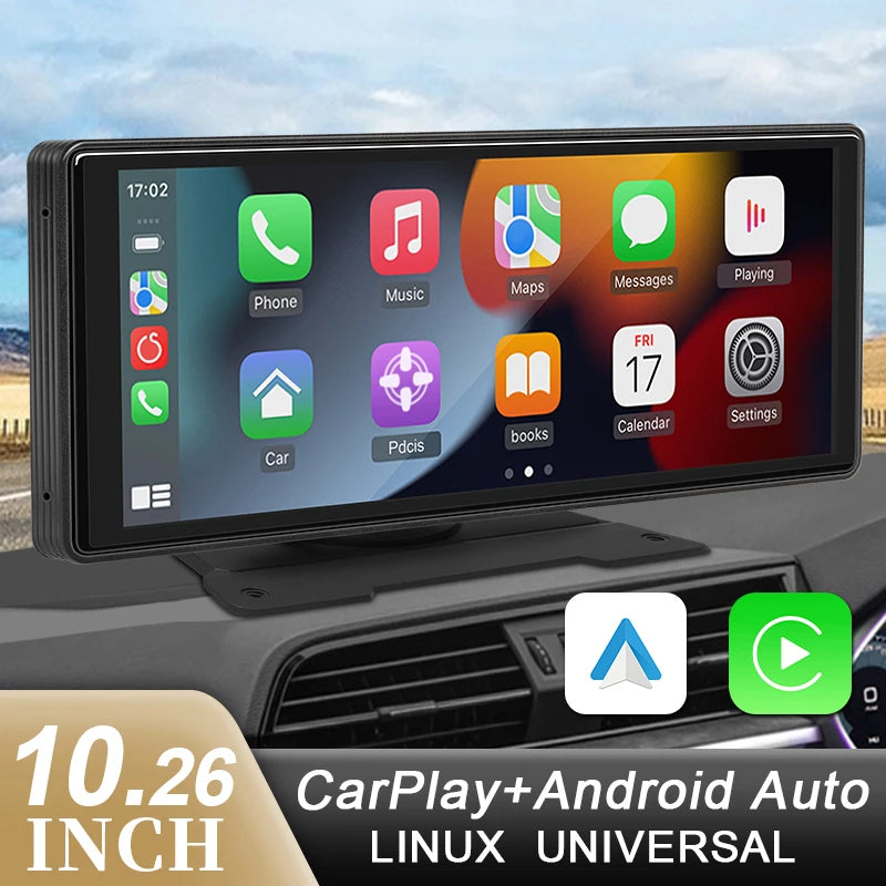 10.26" Car Mirror Screen – Wireless CarPlay & Android Auto, Bluetooth, AUX, USB | Universal Fit