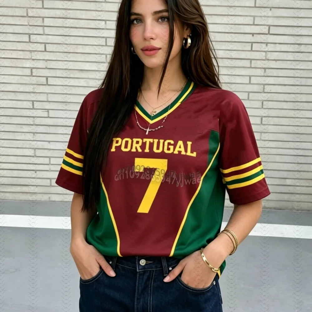 Portugal No.7 Soccer Jersey T-Shirt — Y2K Hip Hop Casual Tee for Men & Women