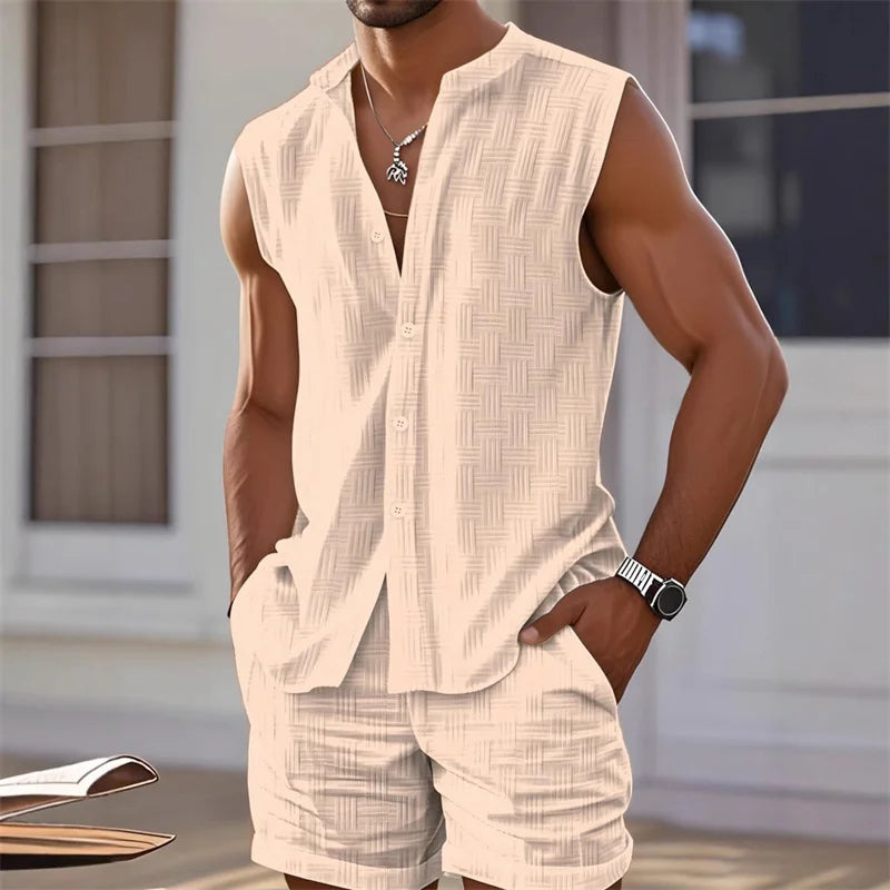 Men's Plaid Sleeveless Vest & Shorts Set – Casual Trendy Hawaiian Beach 2-Piece