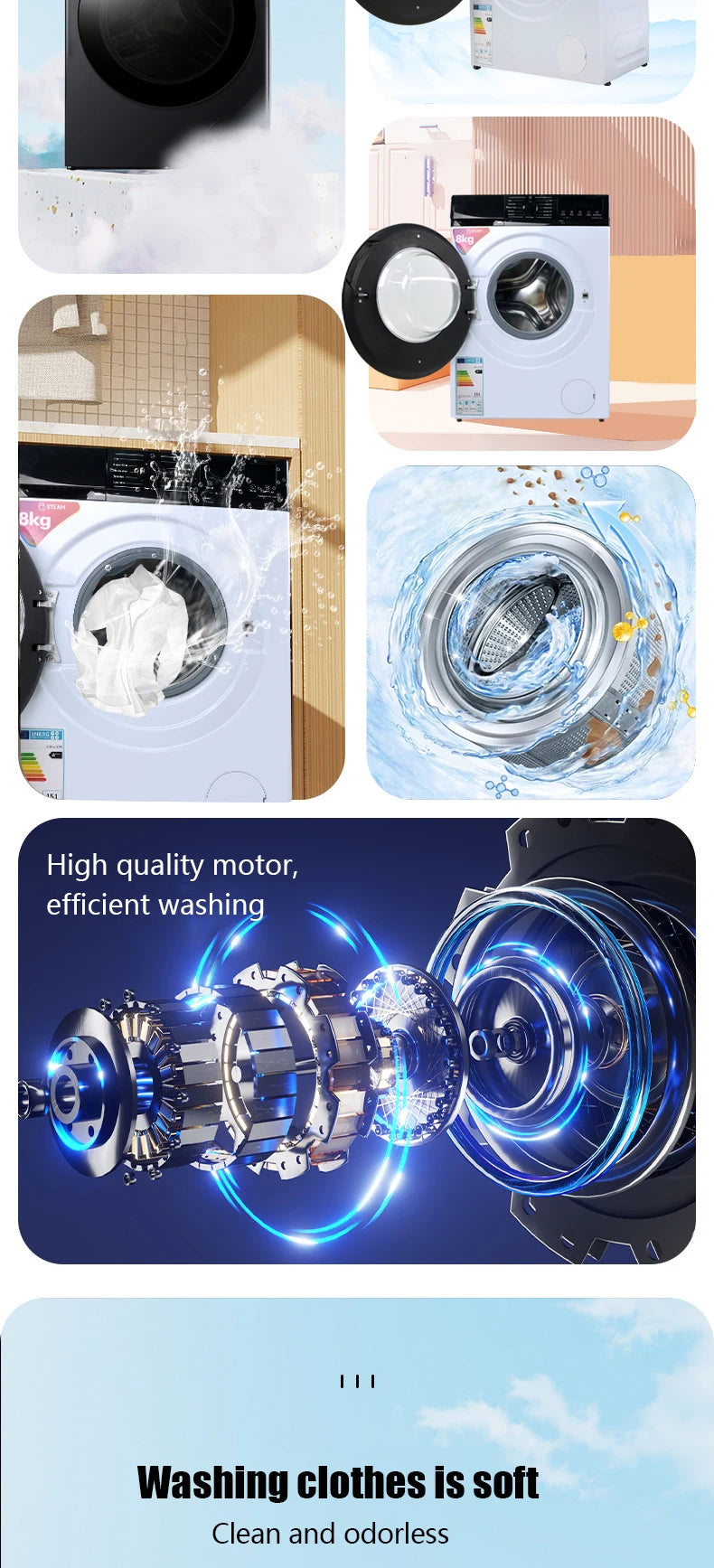 12KG Automatic Stackable Washer-Dryer Combo — Inverter BLDC Motor, Turbo Wash, Quick Dry for Home & Commercial Hotel Use