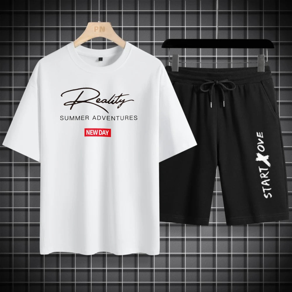 Men's Manga Graffiti Print T-Shirt & Shorts Set – Breathable Summer Leisure 2-Piece