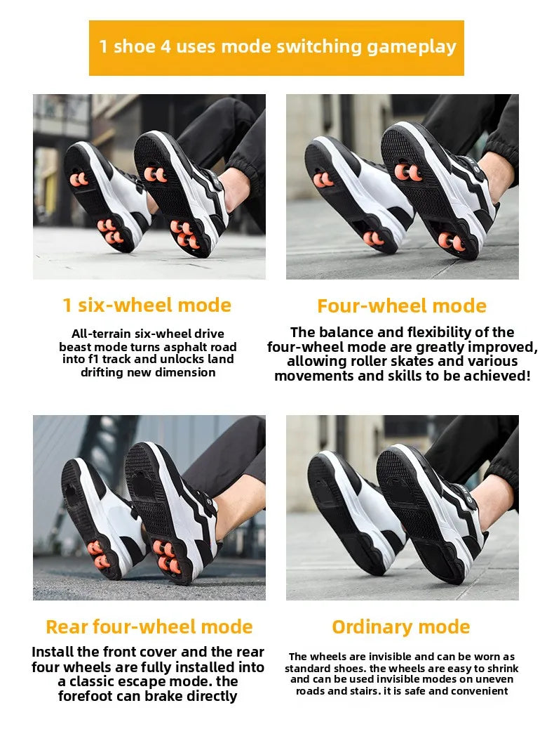6-Wheel Children's Roller Skate Shoes – 2-in-1 Detachable Wheel Skating Parkour Racing Sneaker