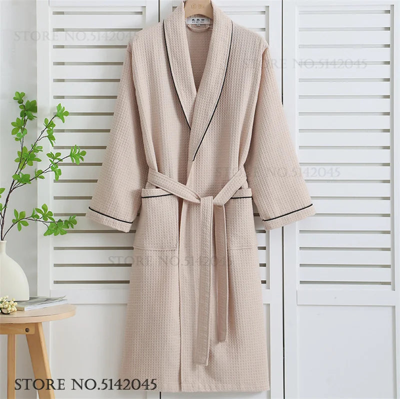 100% Cotton Waffle Couple Robe | Kimono Yukata Loungewear Bathrobe for Women & Men