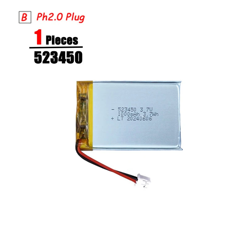 3.7V LiPo Rechargeable Battery – PH2.0 Plug for GPS, Bluetooth Speaker, PS4, Humidifier & MP3/MP4
