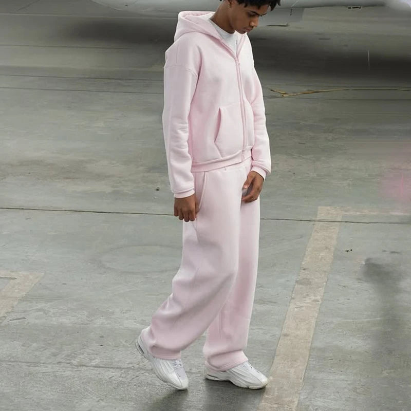 Men's Solid Color Oversized Hoodie & Sweatpants Set – Loose Pullover Street Fashion