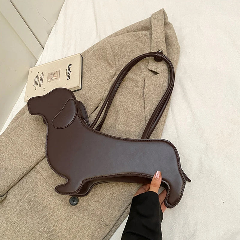 Funny Sausage Dog Kawaii Shoulder Tote Bag – Cute Creative PU Leather Handbag for Women