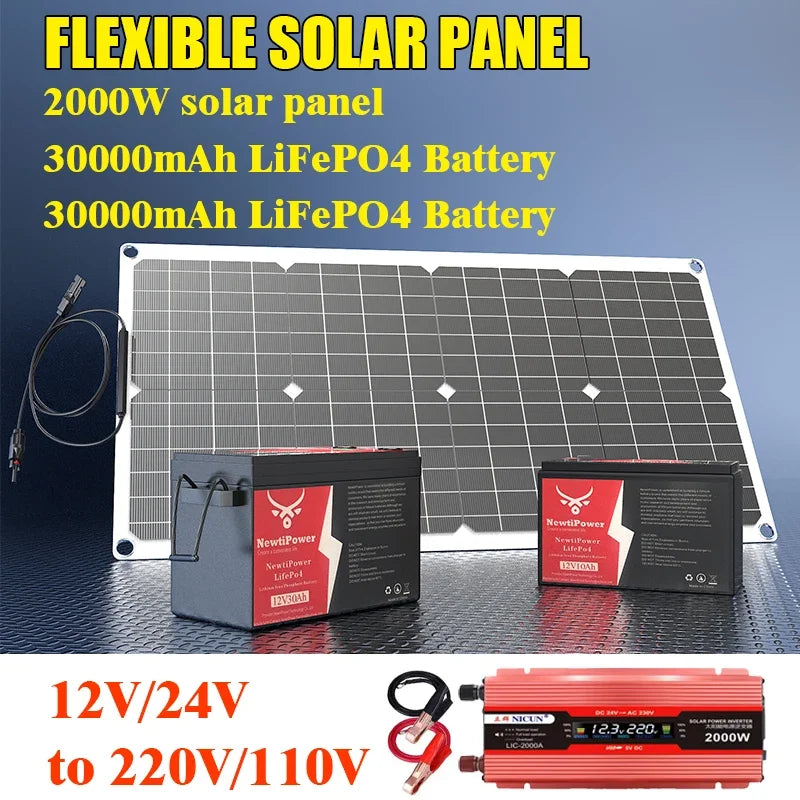 2000W Off-Grid Solar Complete Kit – 100A MPPT Controller, 110V/220V Inverter & LiFePO4 Battery