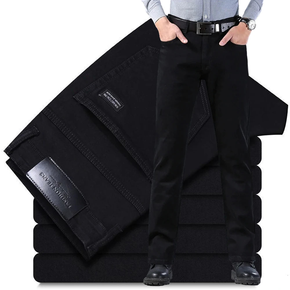 Men's Vintage Straight Stretch Jeans — Classic Business Denim Trousers