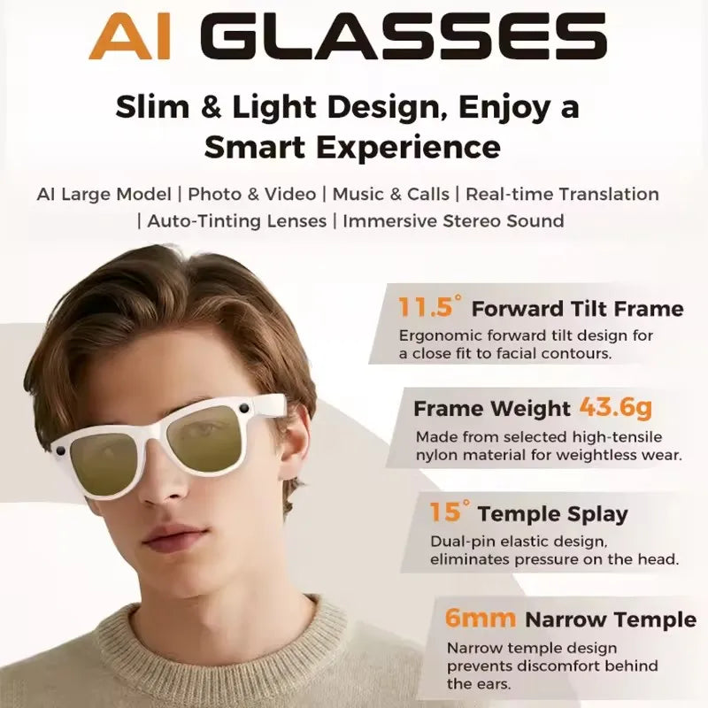 Smart Glasses with 3600mAh Power Bank — Bluetooth Audio & Built-In Battery