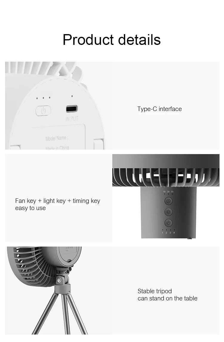 10000mAh Camping Fan – Rechargeable Portable Wireless Ceiling Fan with Power Bank & LED Lighting Tripod
