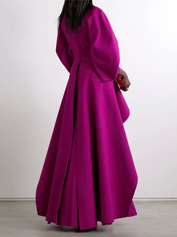 UOOZEE Womens Dresses 2025 New Fashion Elegant Solid Color Split-Joint Tiered Loose Pleated Party Evening Maxi Dress Robe Kaftan