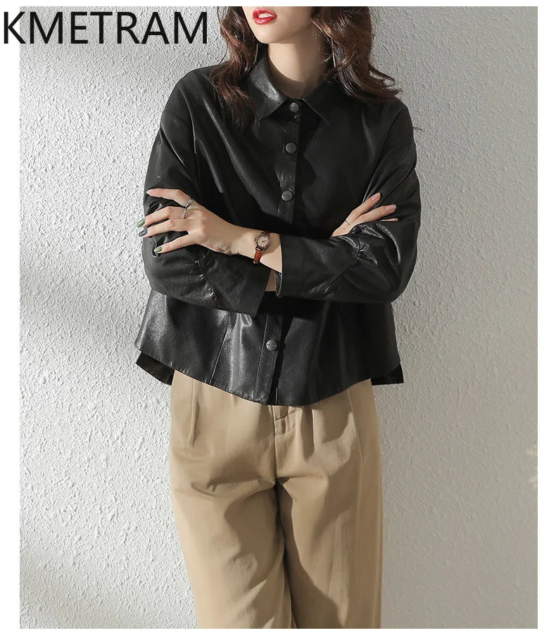 Women's Sheepskin Leather Jacket – Black or Matcha