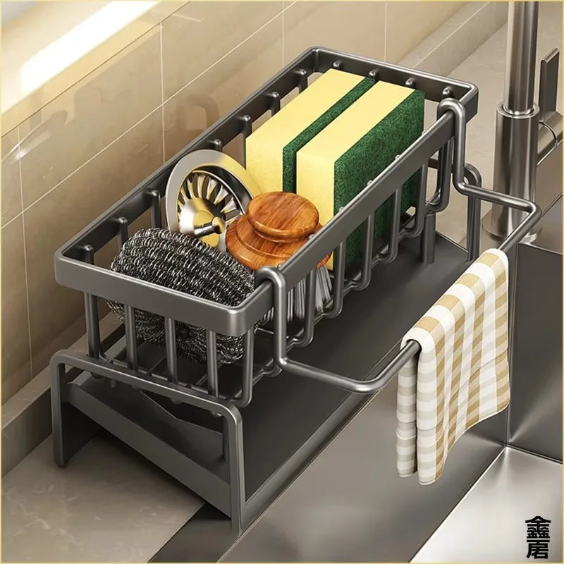 More Counter Space. Zero Drilling. — Tap-Mounted Sink Organizer & Spice Shelf | Drainage Rack, No-Punch Install, Space-Saving Kitchen Storage