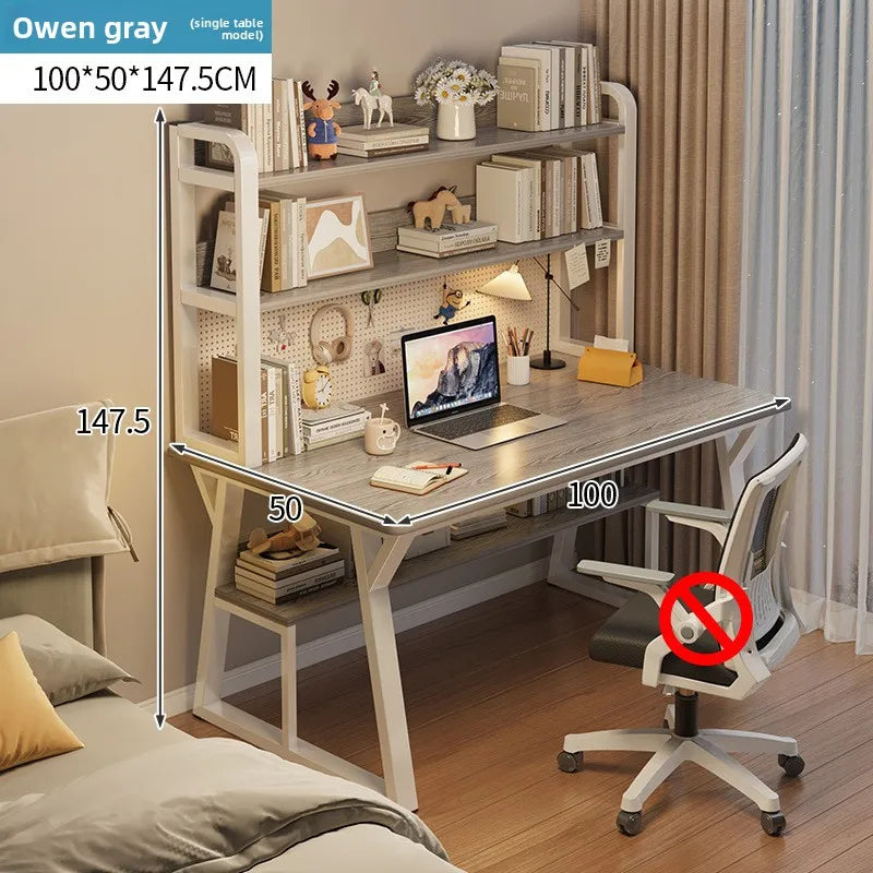 Computer Desk with Integrated Bookshelf — Simple Wood Writing Desk for Small Apartments, Multiple Sizes & Finishes