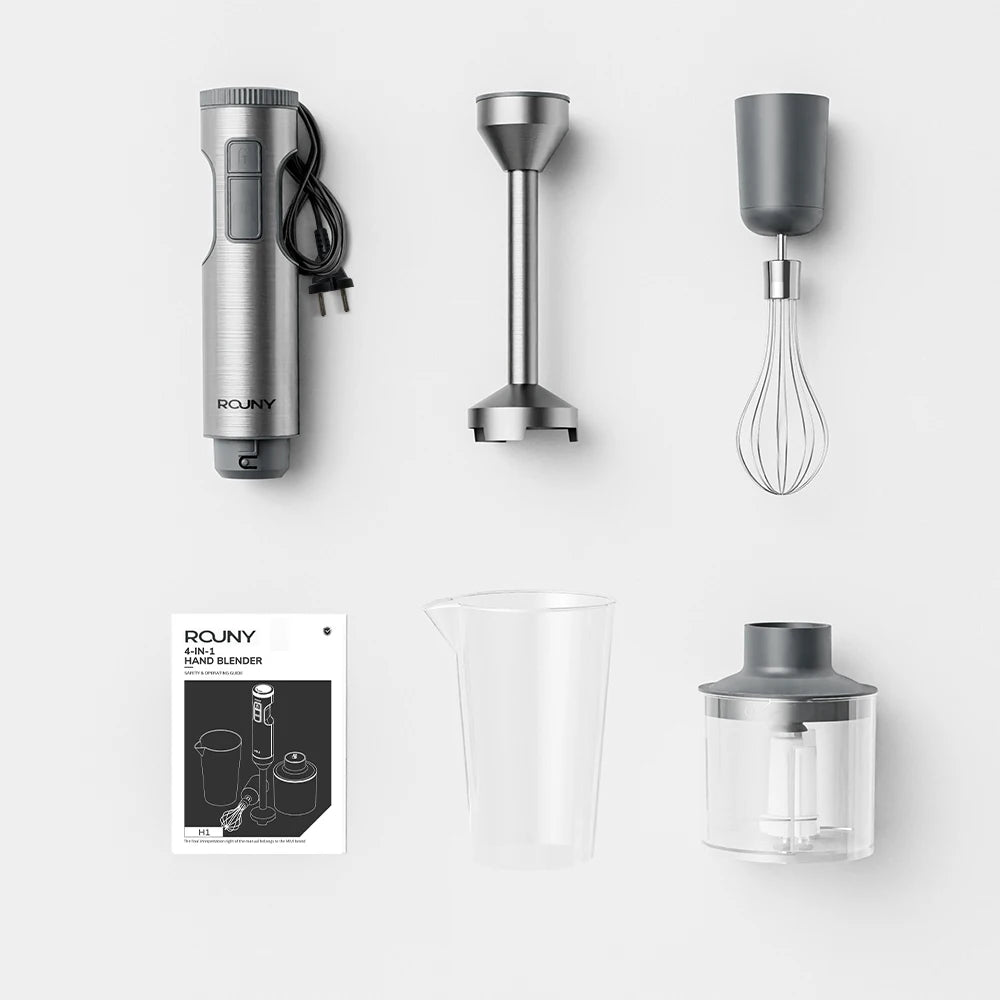 4-in-1 Hand Immersion Blender – Stainless Steel Stick Mixer, 700ml Beaker, 500ml Processor & Whisk
