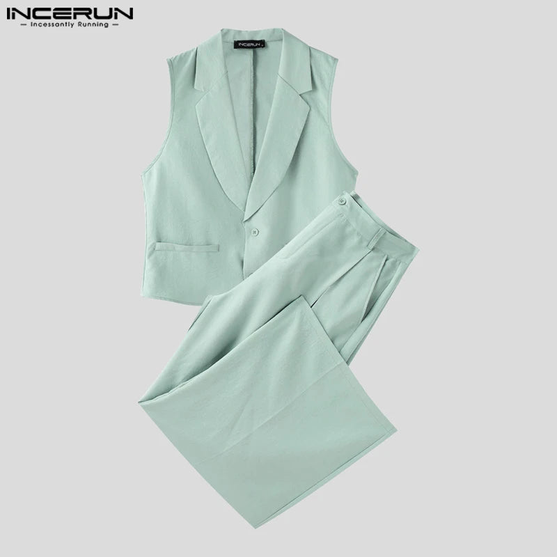 Men's Sleeveless Tank Top & Button-Fly Long Pants 2-Piece Set – Solid Color Streetwear