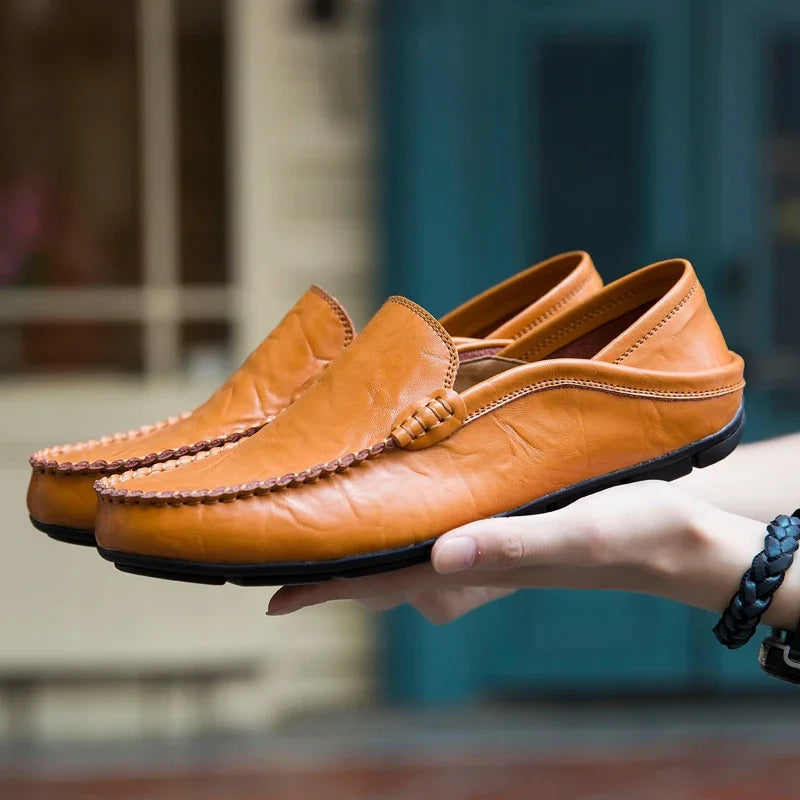 Men's Cow Leather Slip-On Boat Loafers