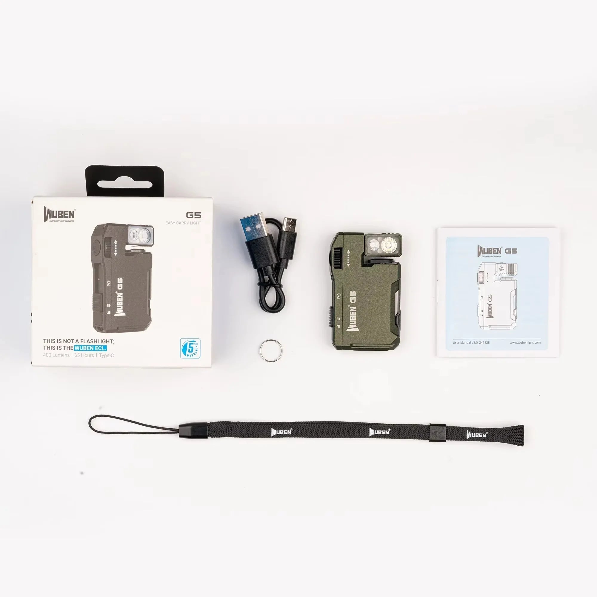 Wuben G5 Rechargeable EDC Pocket Flashlight – 400 Lumens, Dual Light Sources & RGB Light