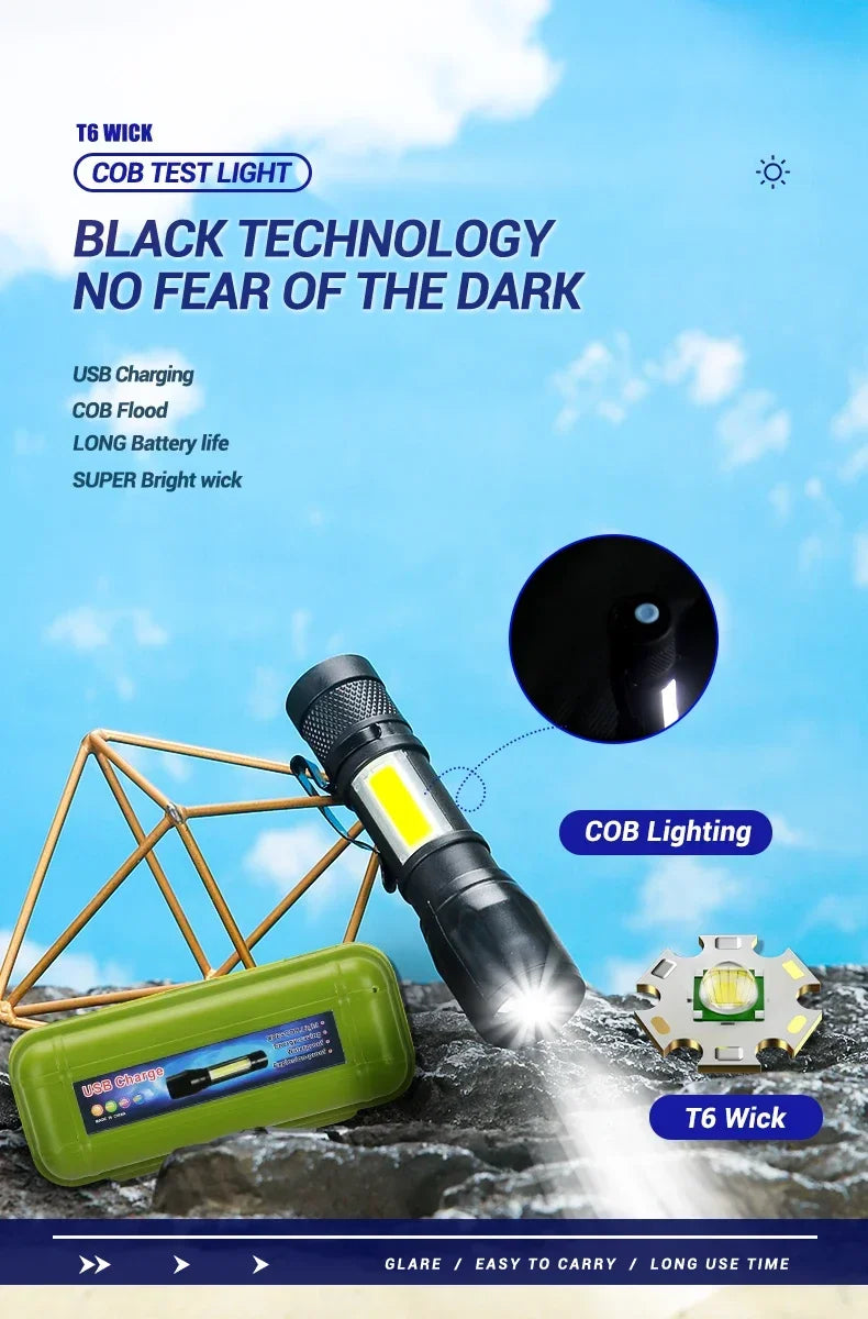 Mini Torch LED Rechargeable Flashlight — High Power USB Charging Waterproof Camping Lantern