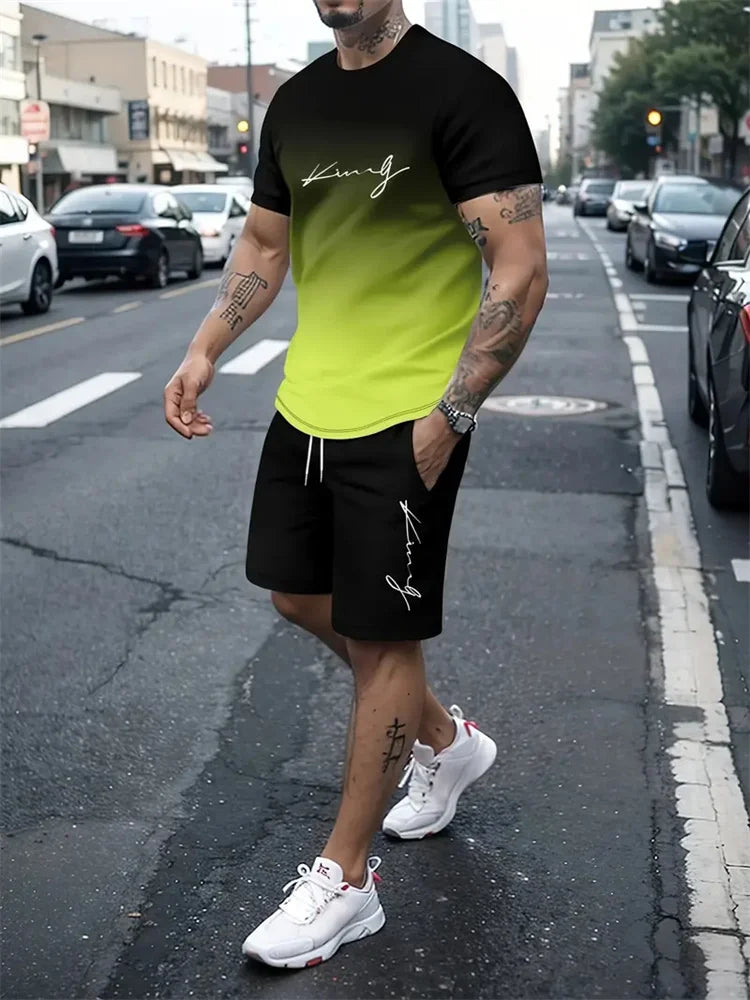 Men's Oversized 3D Print Crewneck T-Shirt & Drawstring Shorts Set