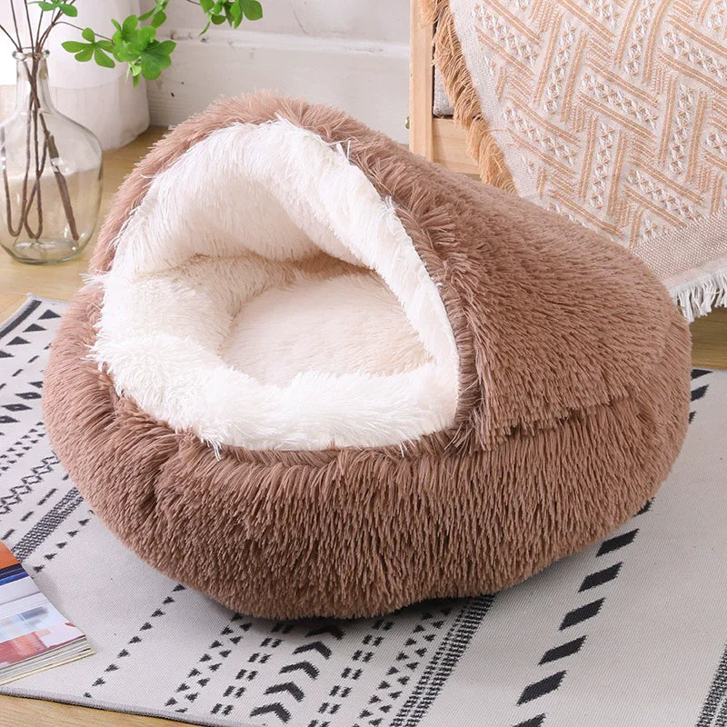Round Plush Dog & Cat Bed – Warm Washable Pet Sofa Basket, Small to Large Dogs & Cats