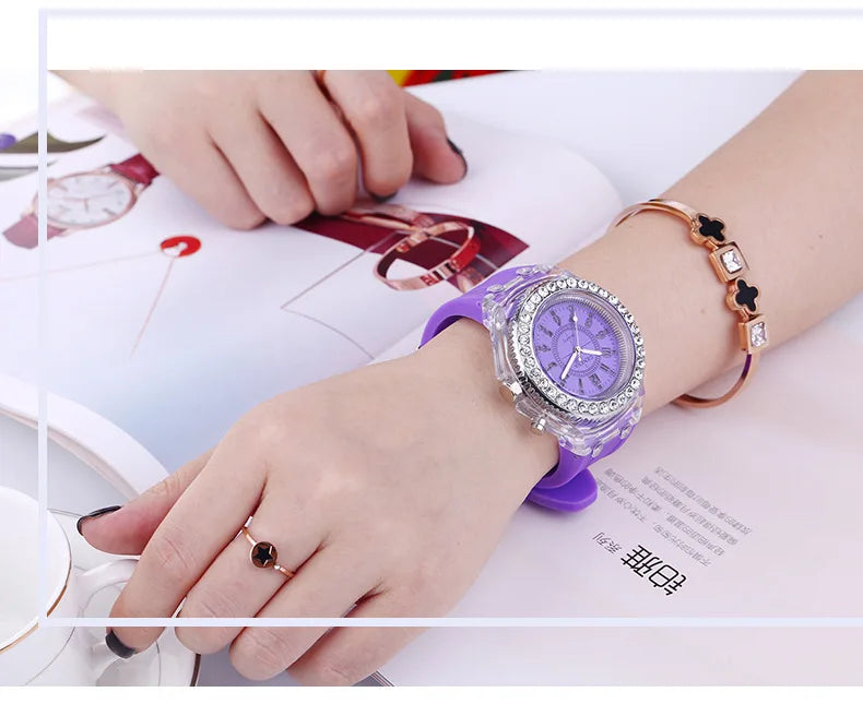 LED Luminous Flash Rhinestone Watch | Kids Men Women Silicone Fashion Wristwatch