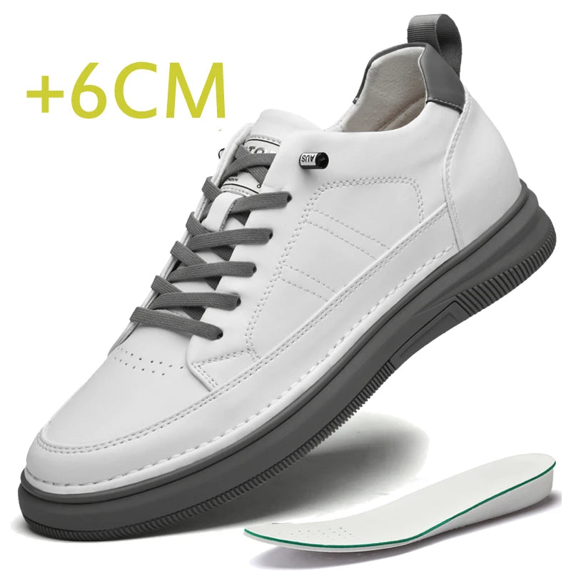 Men's Genuine Leather Height-Boosting Sneakers — +6cm