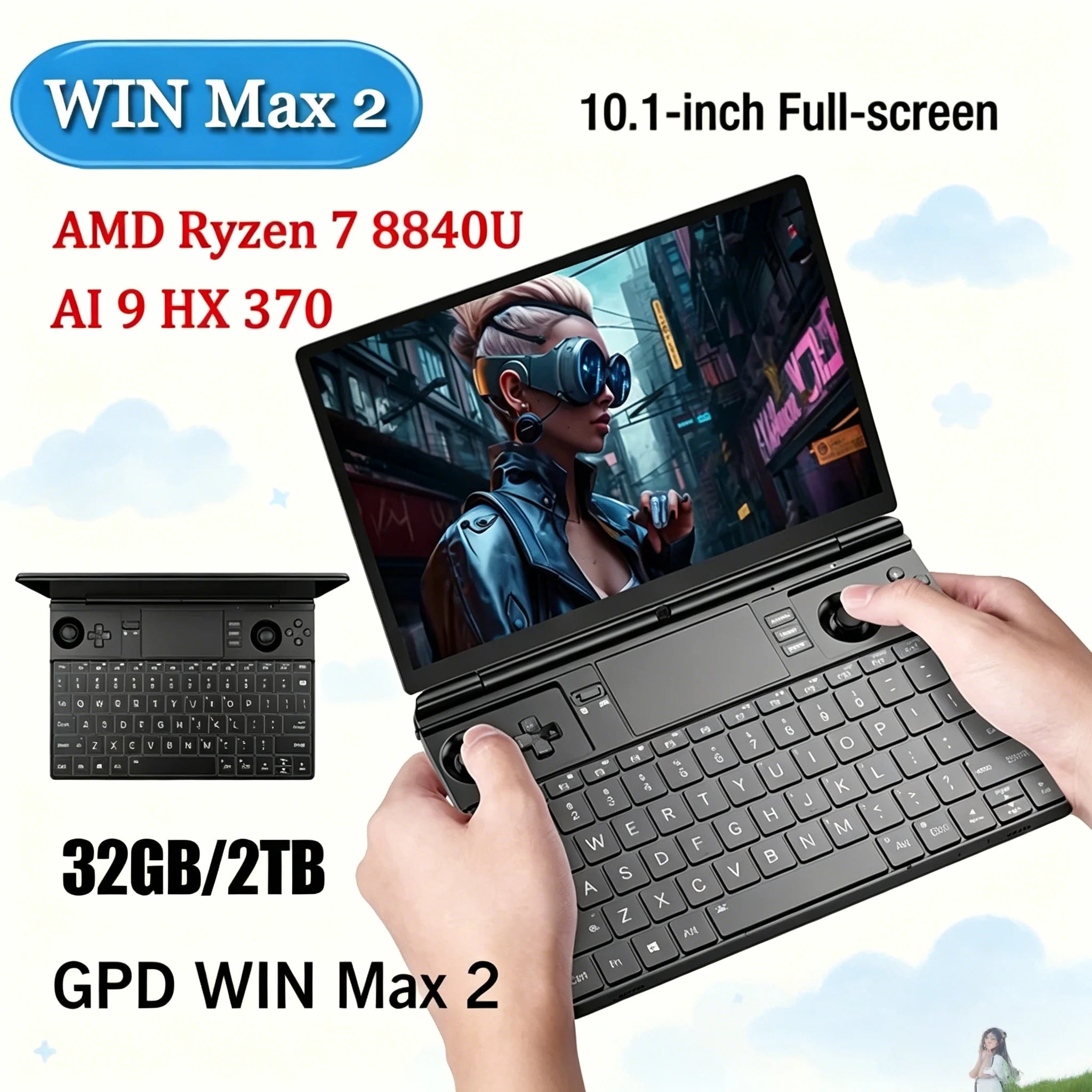 GPD WIN Max 2 Gaming Laptop – 10.1" Touch, 32GB RAM, AMD 8840U / AI9 HX370