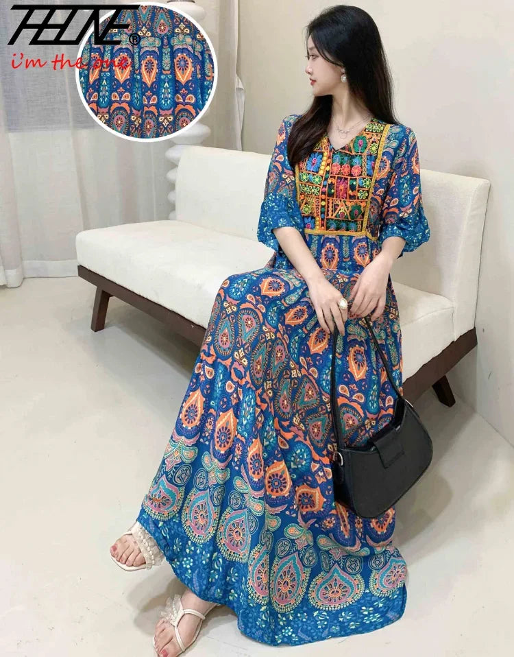 Indian Embroidery Bohemian Beach Maxi Prom Dress — Vintage Elegant Long Party Dress