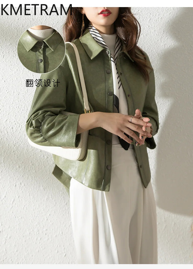 Women's Sheepskin Leather Jacket – Black or Matcha