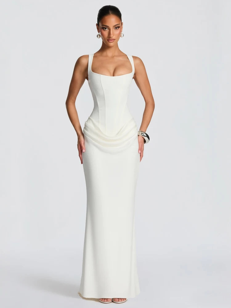 White Corset Maxi Dress — Sexy Elegant Prom & Ball Gown Evening Dress