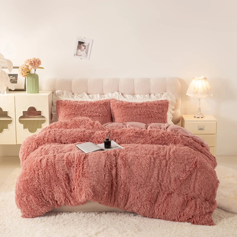 Plush Faux Fur Duvet Cover Set – Luxurious 3-Piece Bedding, 16 Colors & 10 Sizes