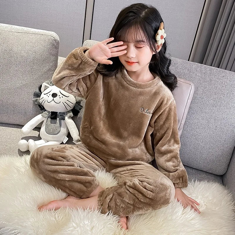 Kids' Coral Fleece Warm Pajama Set | Toddler Fall Winter Sweatshirt & Pants Flannel Sleepwear