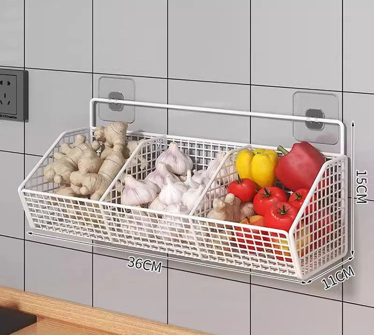 Wall-Mounted Kitchen Storage Rack — Vegetables, Fruits, Spice & Condiment Organizer Shelf