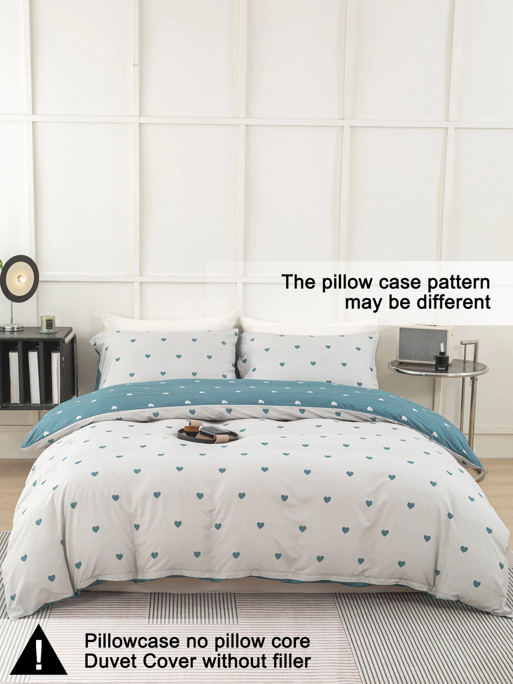 Heart Print Duvet Cover Set – Soft 3-Piece Bedding with 2 Pillowcases, 3 Colors & 11 Sizes