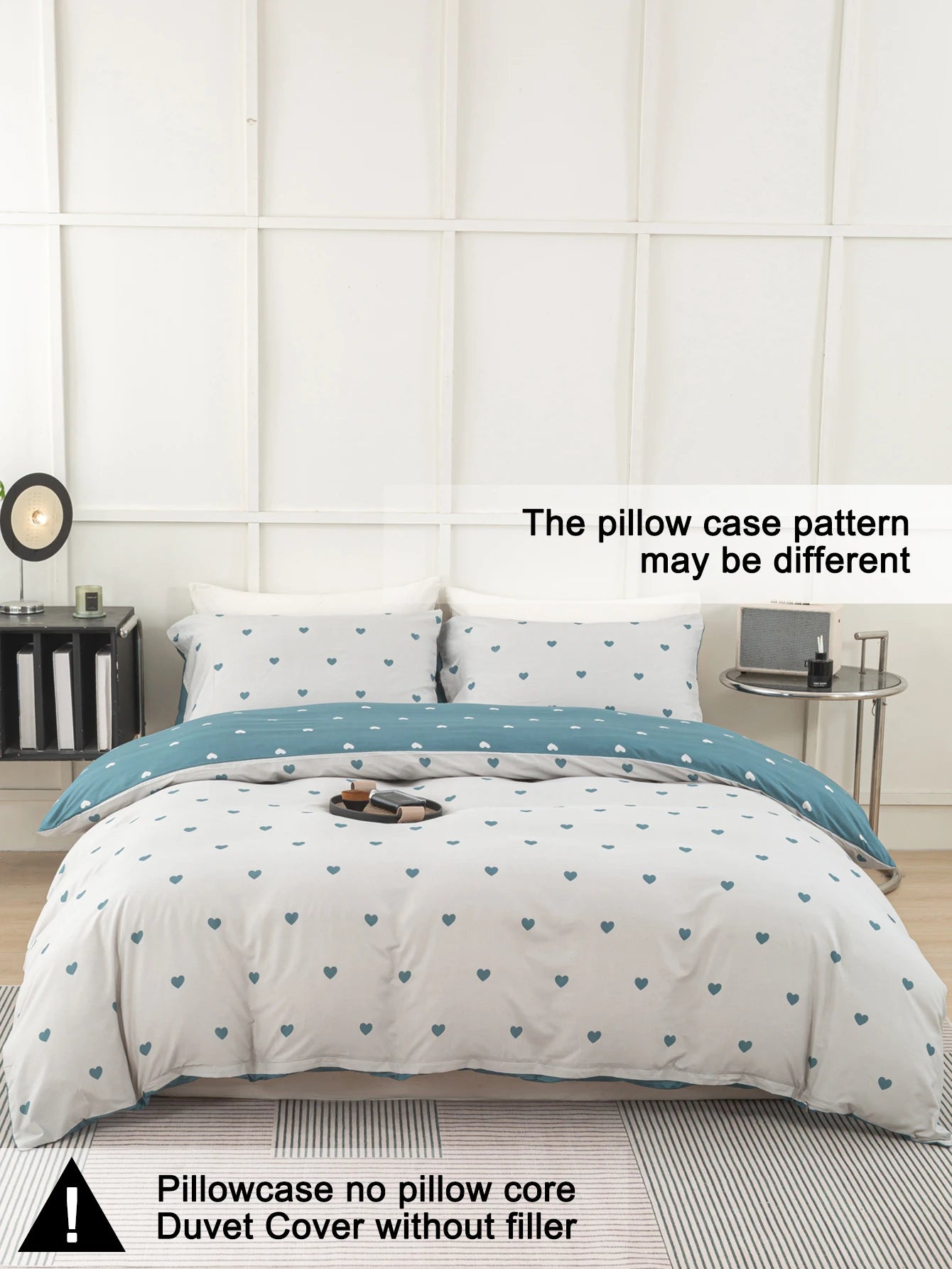 Heart Print Duvet Cover Set – Soft 3-Piece Bedding with 2 Pillowcases, 3 Colors & 11 Sizes
