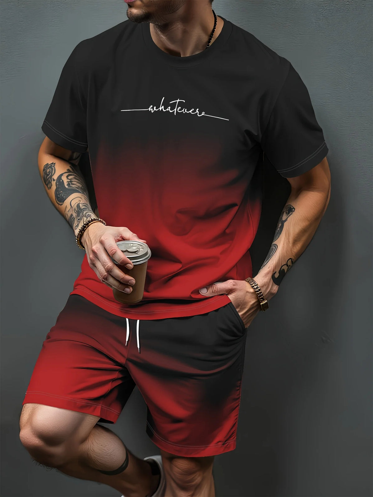 Men's 3D Gradient Print Short Sleeve T-Shirt & Shorts Set – Stylish Athletic Wear