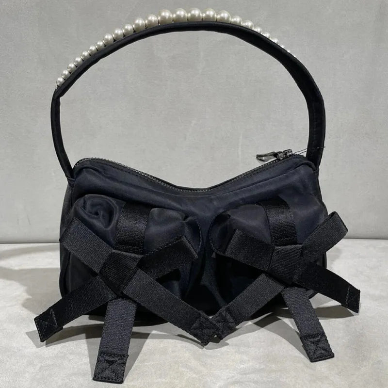 New Pearl Bow Bolsos Mujer Underarm Bag Multi-function Square Sac Femme Shoulder Bags for Women Casual All-match Zipper Bolsas