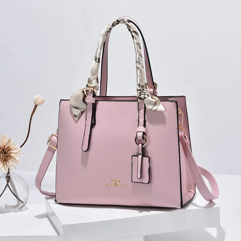 Elegant PU Square Tote Bag – Silk Scarf Crossbody Shoulder Handbag for Women