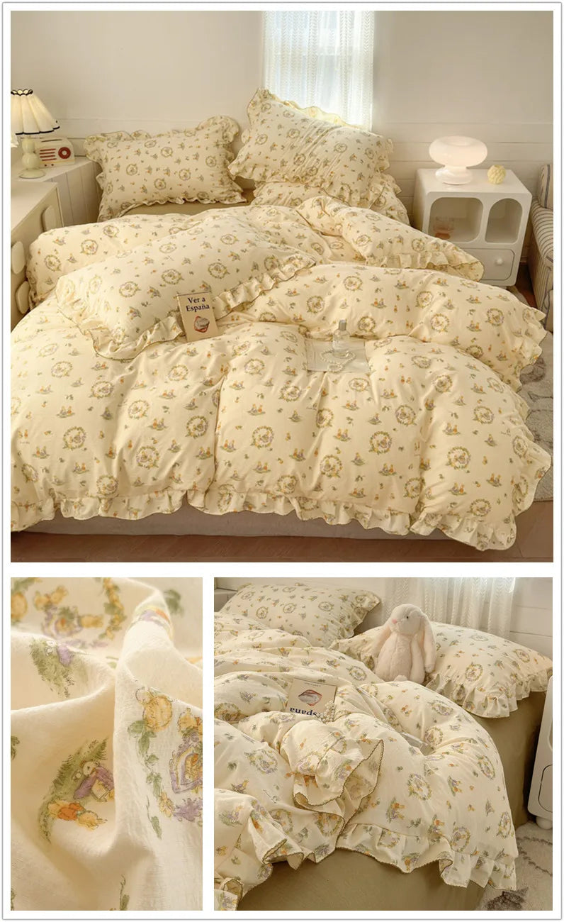 Lace Ruffle Duvet Cover – Printed Floral Comforter Cover for Adults & Kids, Single to King