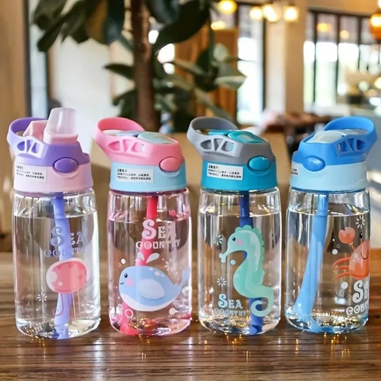 480ml Kids Cartoon Straw Sippy Cup – Portable Leakproof Handgrip Water Bottle for Outdoor Sports