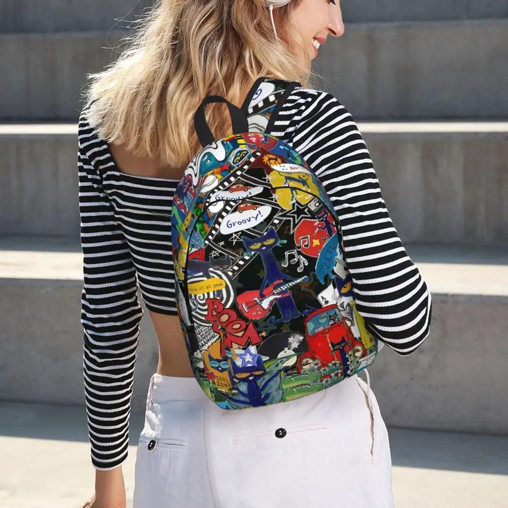 Pete the Cat Canvas Backpack – Comic Print Daypack