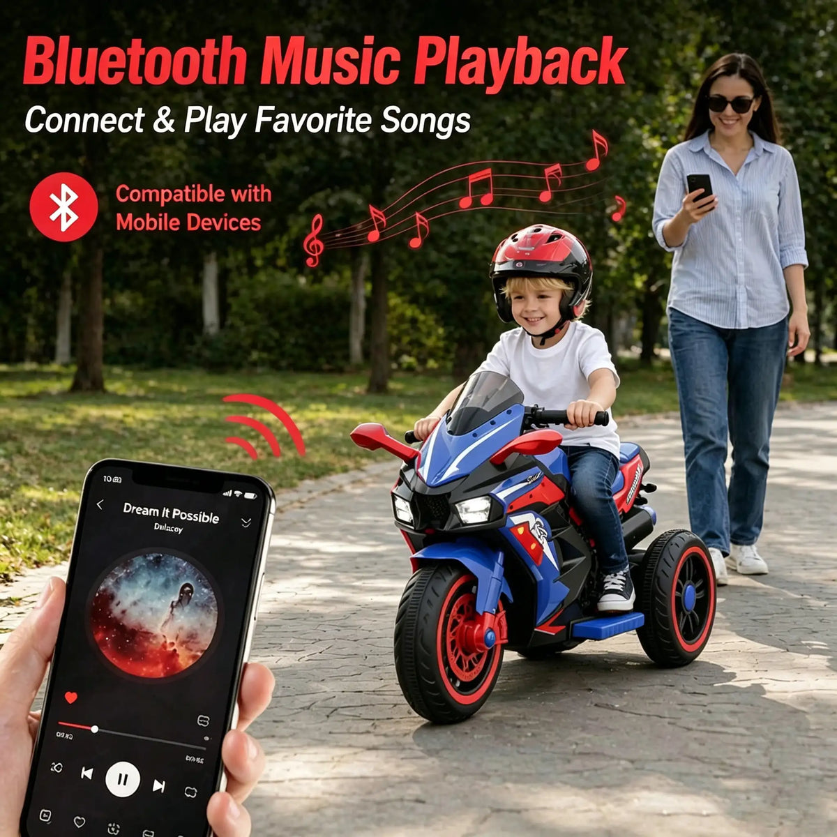 12V Kids Ride-On Motorcycle – Three-Wheel Electric Toy with Remote