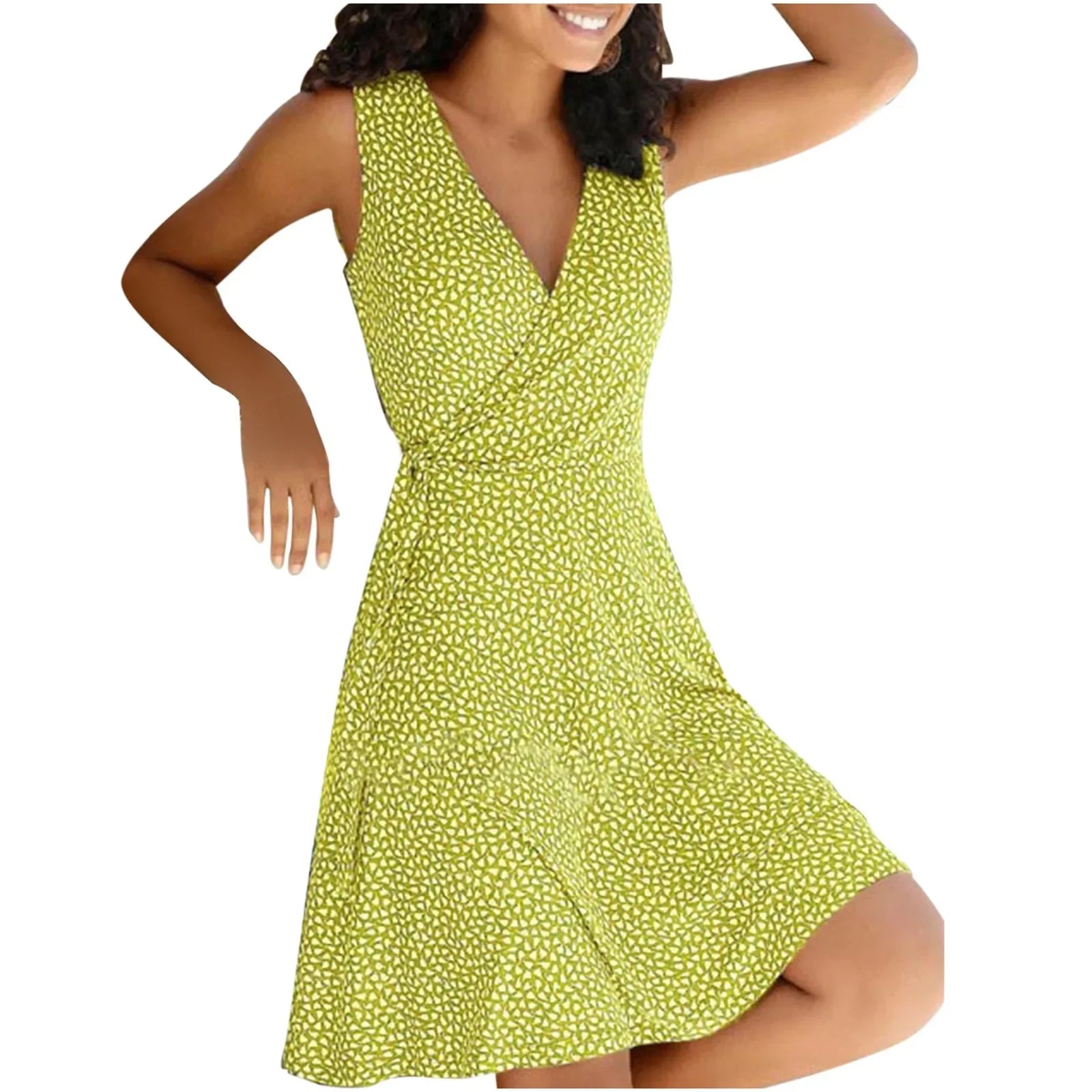 Floral Wrap V-Neck Cap Sleeve Plus Size Midi Dress — A-Line Swing Casual Dress