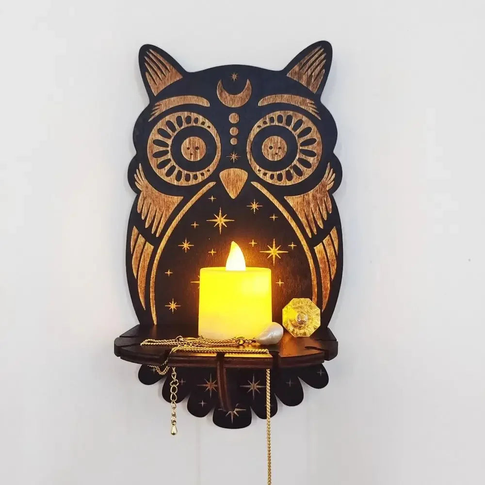 Wooden Carved Wall Shelf & Candle Holder — Hanging Display Stand for Home Decor